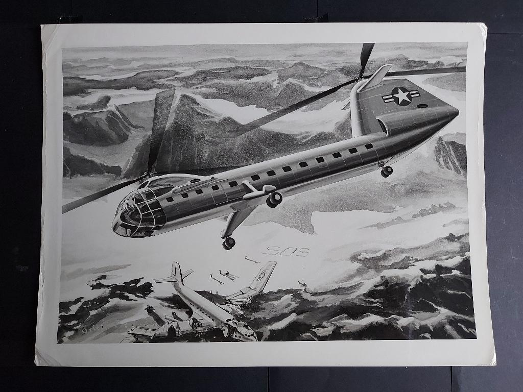 Foto van een tekening van een Piasecki XH-16 (F821), Ophalen of Verzenden, Gebruikt, Kaart, Foto of Prent