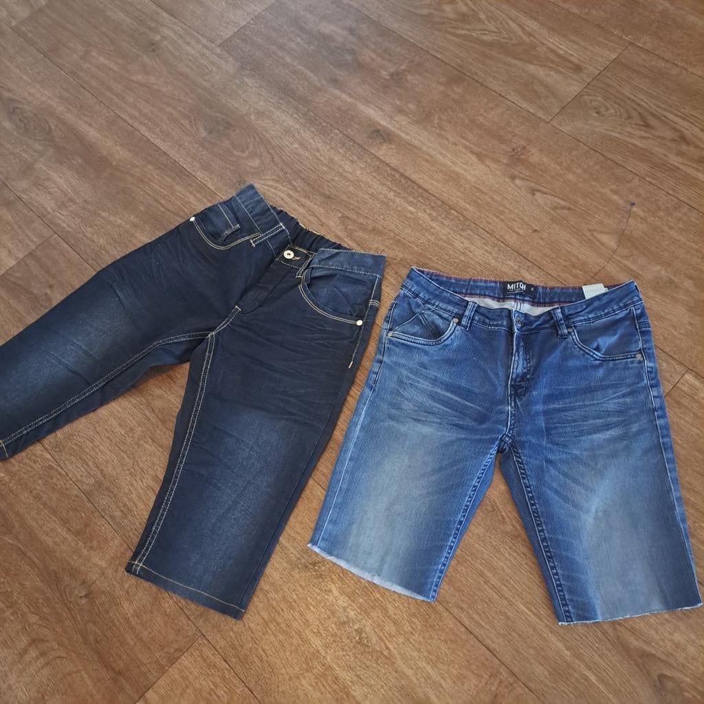 2 korte spijkerbroeken mt 176, Kinderen en Baby's, Kinderkleding | Maat 176, Broek, Ophalen of Verzenden, Zo goed als nieuw, Jongen