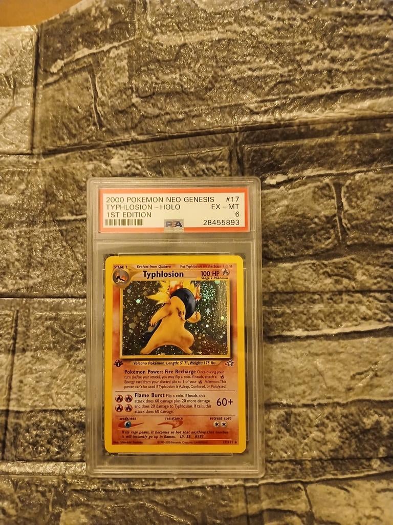 Pokémon Neo Genesis Typhlosion Holo 1st Edition PSA 6, Ophalen of Verzenden, Gebruikt, Losse kaart, Foil