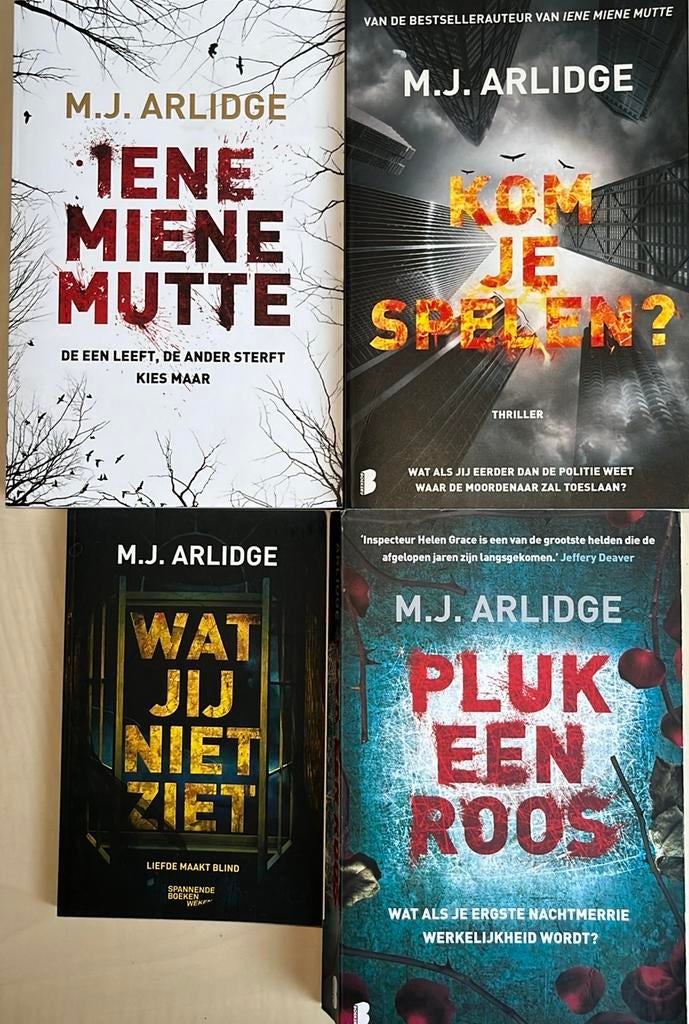 3 x M.J. Arlidge, oa pluk een roos, kom je spelen?, Ophalen of Verzenden, Zo goed als nieuw, Nederland