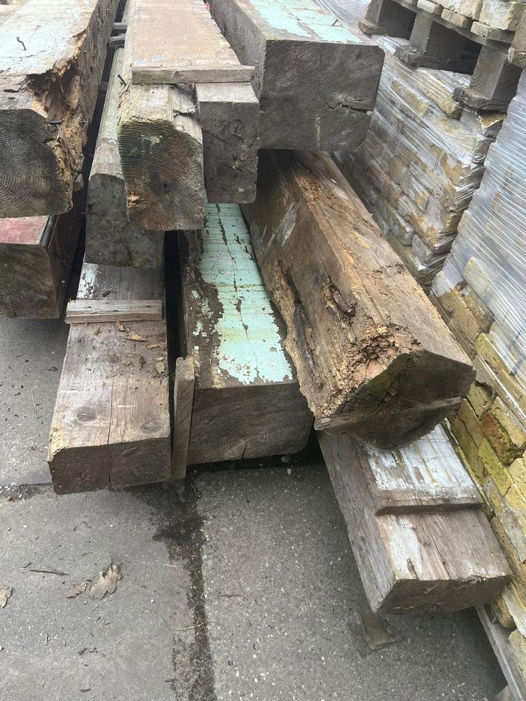 Oude gebinten 80m1 mooie balken, harde kwaliteit authentiek!, Tuin en Terras, Ophalen of Verzenden, Gebruikt, 250 cm of meer, Balken