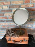 Vintage verstelbare messing spiegel op voet, Ophalen of Verzenden, Rond, Minder dan 50 cm, Minder dan 100 cm