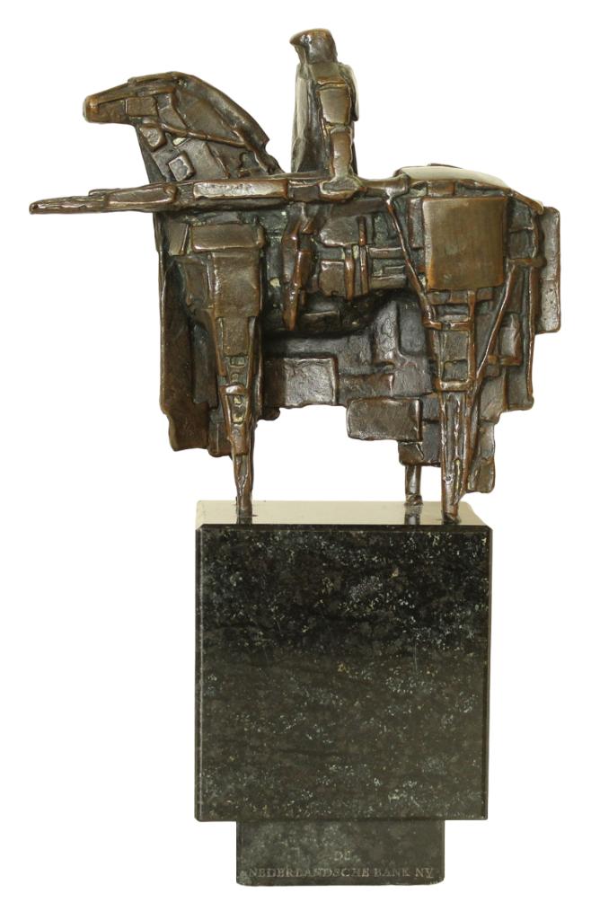 Eric Claus BRONS BEELD DE WACHTER DE NEDERLANDSCHE BANK 1986, Verzenden, Gepatineerd, Brons, Beeld