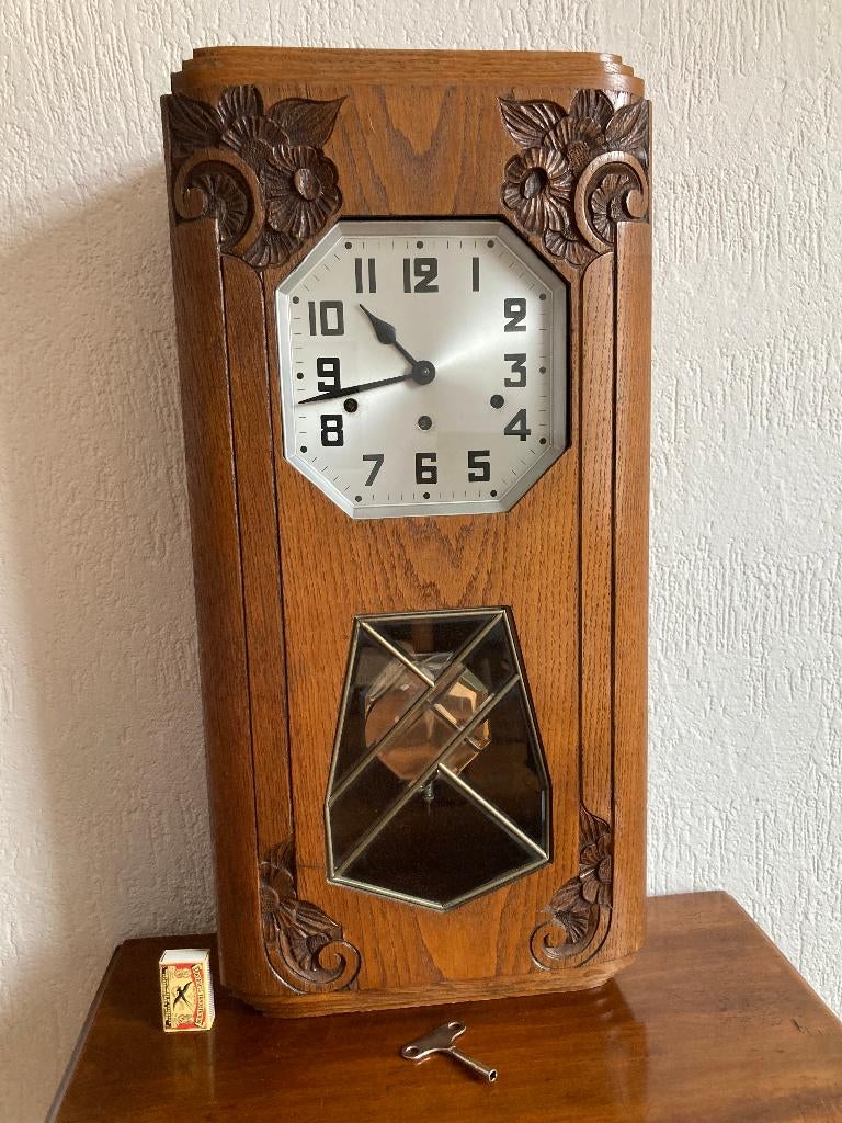 Kienzle hout houten kastklok wandklok muurklok glas slinger, Ophalen of Verzenden