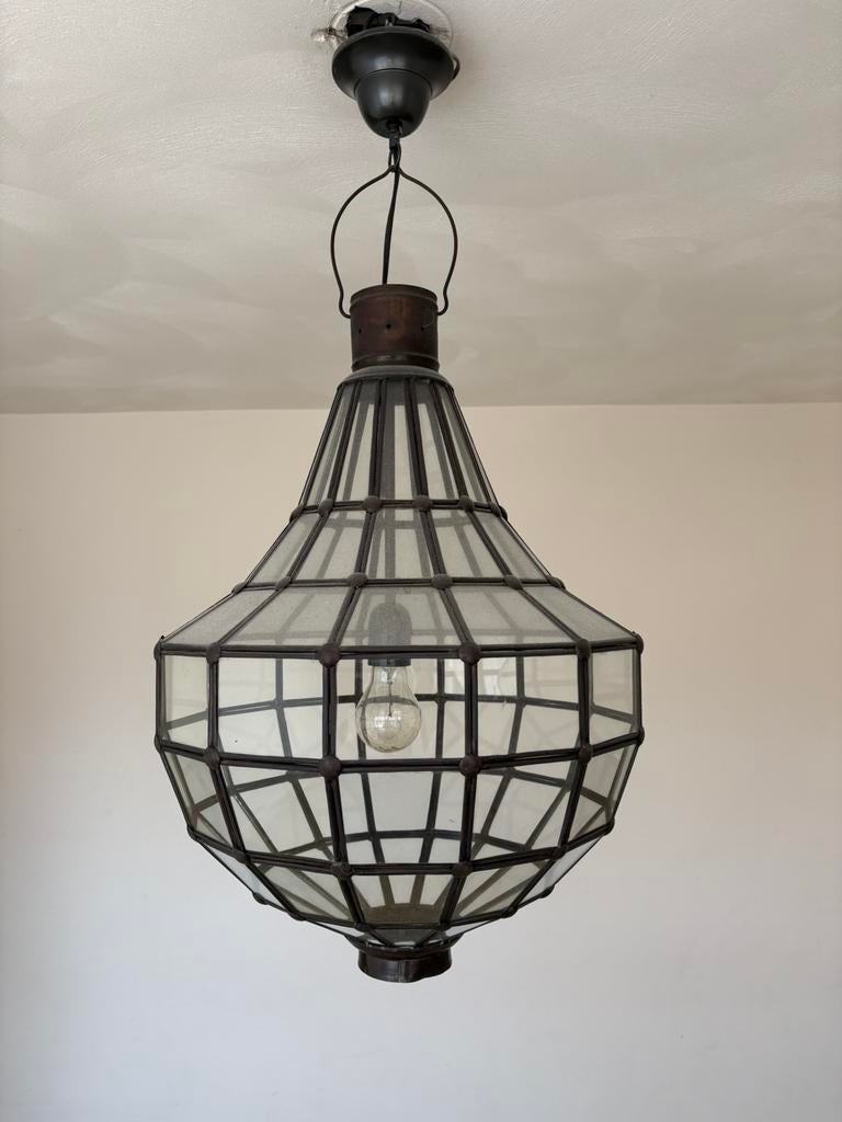 Hanglamp glas in lood, Huis en Inrichting, Lampen | Hanglampen, Ophalen, Gebruikt, Glas, Glas in lood