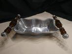 Aluminium gegoten schaal met glazenkralen handvat, Overige materialen, Gebruikt, Schaal, Ophalen of Verzenden