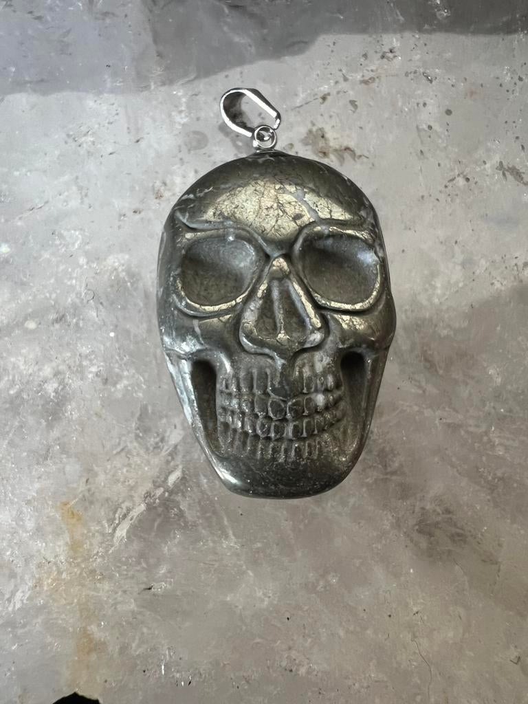 Lapis lazuli rozenkwarts pyriet schedel hanger inzicht SALE, Nieuw, Ophalen of Verzenden, Steen of Mineraal, Roze