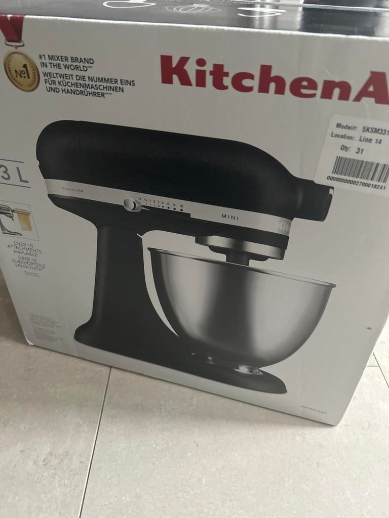 KitchenAid Mini Keukenmachine - Zwart (3.3L), 3 tot 4 liter, Ophalen of Verzenden, Nieuw, 3 snelheden of meer