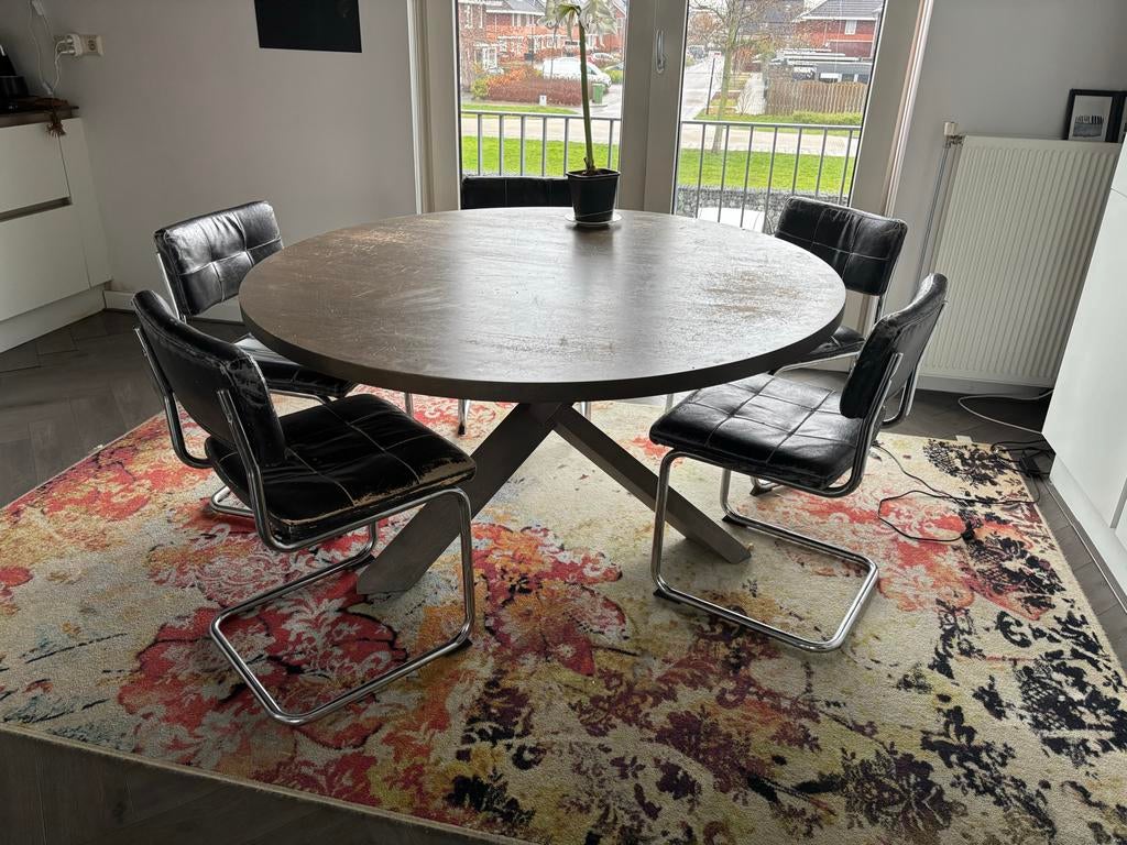 Ronde eettafel, Huis en Inrichting, Tafels | Eettafels, Ophalen, Gebruikt, 150 tot 200 cm, Vijf personen of meer