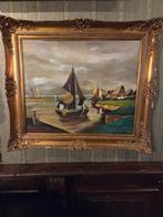 Olieverfschilderij Er. Winkelmann 1953 - Havenzicht, Ophalen of Verzenden