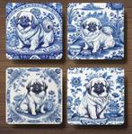 Pekinees Delfts Blauw onderzetters met houder, Ophalen of Verzenden, Nieuw, Glas of Kopje