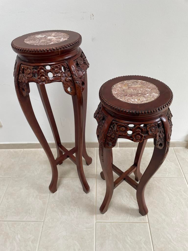 Chinese Plantentafels / Piëdestals met Marmeren Blad, Ophalen of Verzenden