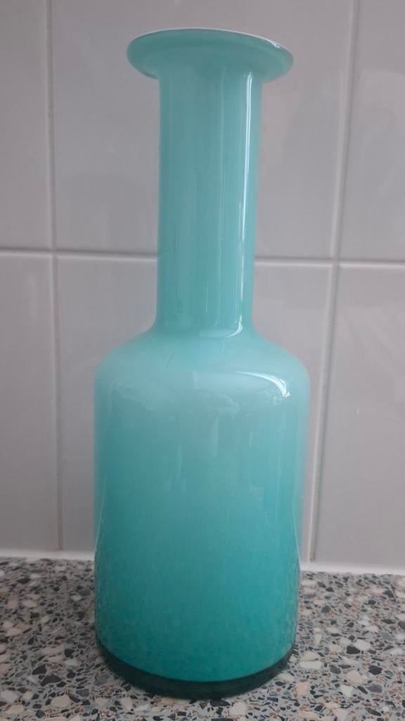 Fles / vaas Holmegaard, Blauw, Ophalen of Verzenden, Minder dan 50 cm, Glas