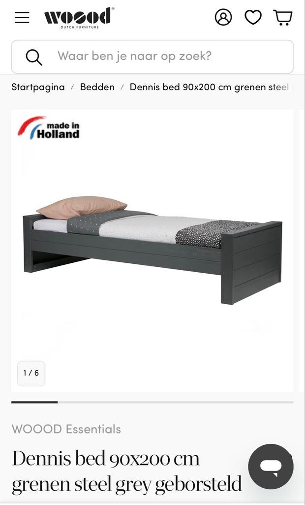 Woood Dennis bed 90x200 cm grenen steel grey, Ophalen, Gebruikt, 90 cm, Eenpersoons