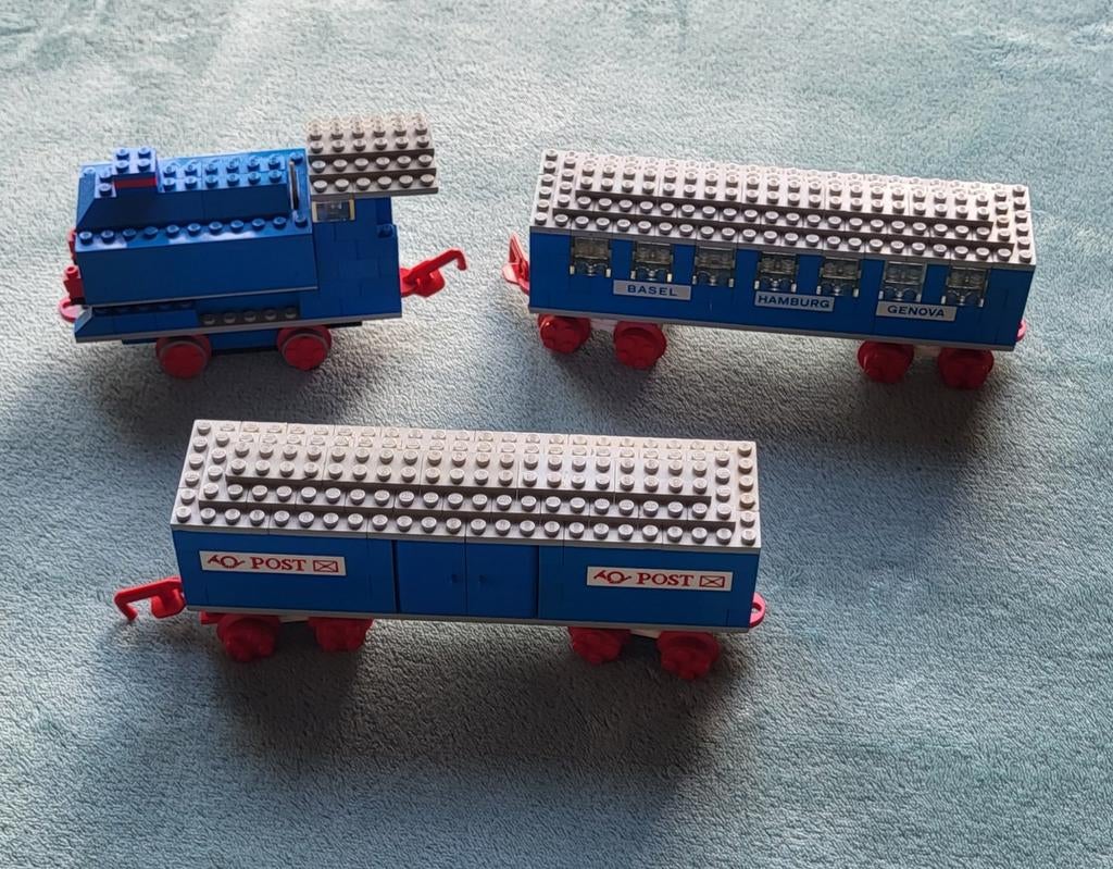 Lego trein 4,5 Volt rails locomotief & wagons (set 113-2), Gebruikt, Lego, Ophalen of Verzenden, Compleet