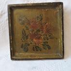Dienblad antiek hout vierkant beschilderd bloemen brocant, Huis en Inrichting, Woonaccessoires | Dienbladen, Ophalen of Verzenden