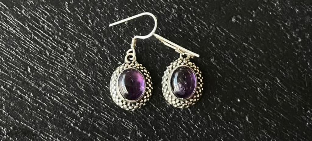 Zilveren AMETHIST oorbellen, Hangers, Verzenden, Zo goed als nieuw, Zilver