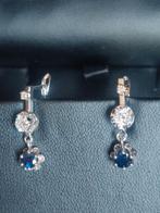 Goud/platinum oorhangers met saffieren en diamanten, Hangers, Ophalen of Verzenden, Zo goed als nieuw, Met edelsteen