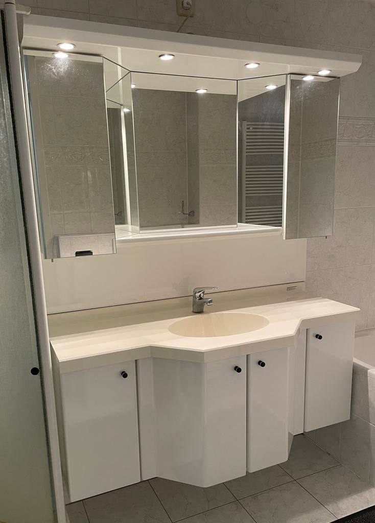 Badkamermeubel met spiegelkasten 140 x 55 met 1 wasbak, Ophalen, Gebruikt