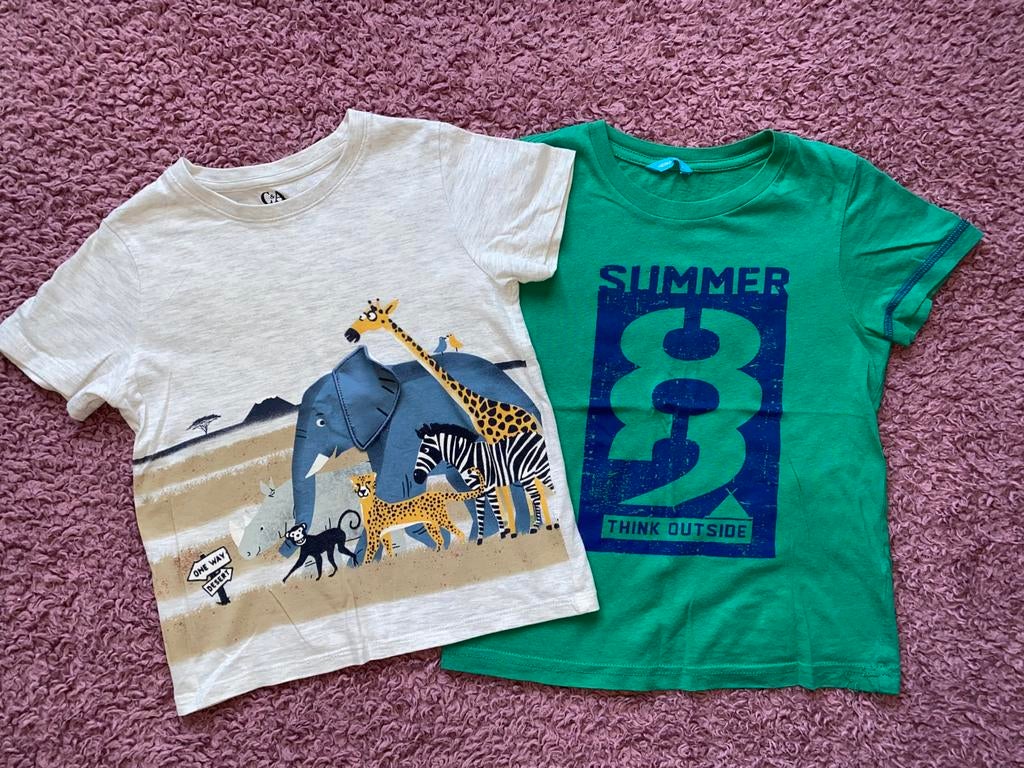 Twee leuke shirtjes in maat 110-116 van Hema en C&A, Kinderen en Baby's, Kinderkleding | Maat 110, Ophalen of Verzenden, Zo goed als nieuw