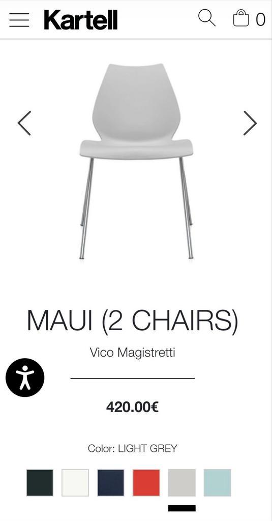 Gebruikte lichtgrijze Kartell MAUI stoelen, Huis en Inrichting, Stoelen, Gebruikt, Kunststof, Ophalen