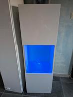 Hoogeveen Hangvitrine Kast Glans Wit met Blauwe Verlichting, Ophalen, Minder dan 50 cm, 100 tot 150 cm, 25 tot 50 cm