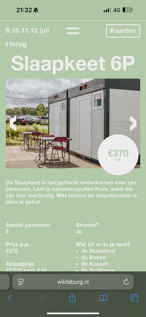 Wildeburg slaapkeet  6 p ticket, Tickets en Kaartjes, Drie personen of meer, Meerdaags