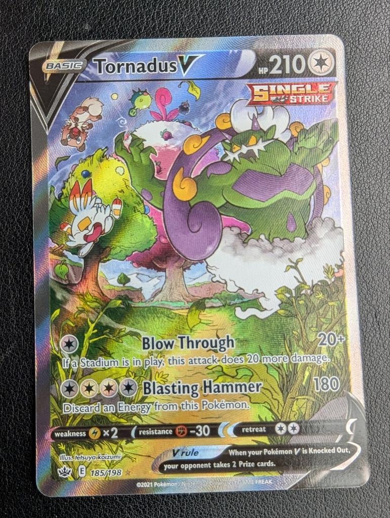 Pokémon Kaart Tornadus V 185/198, Ophalen of Verzenden, Zo goed als nieuw, Losse kaart, Foil