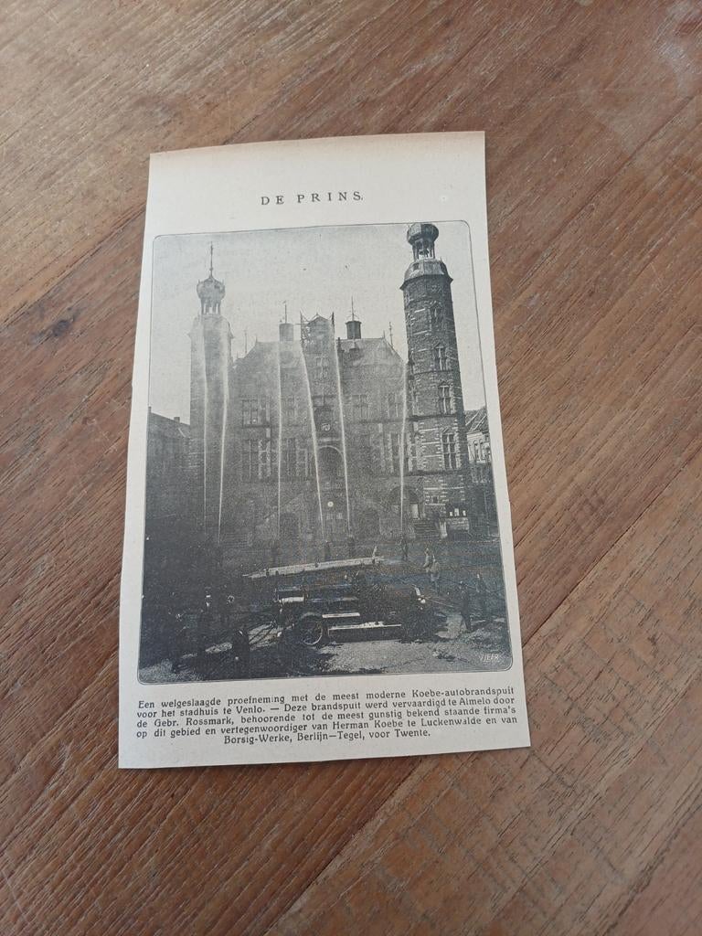 Knipsel brandweer Venlo Koebe autobrandspuit 1923, Ophalen of Verzenden, 1920 tot 1940, Knipsel(s)
