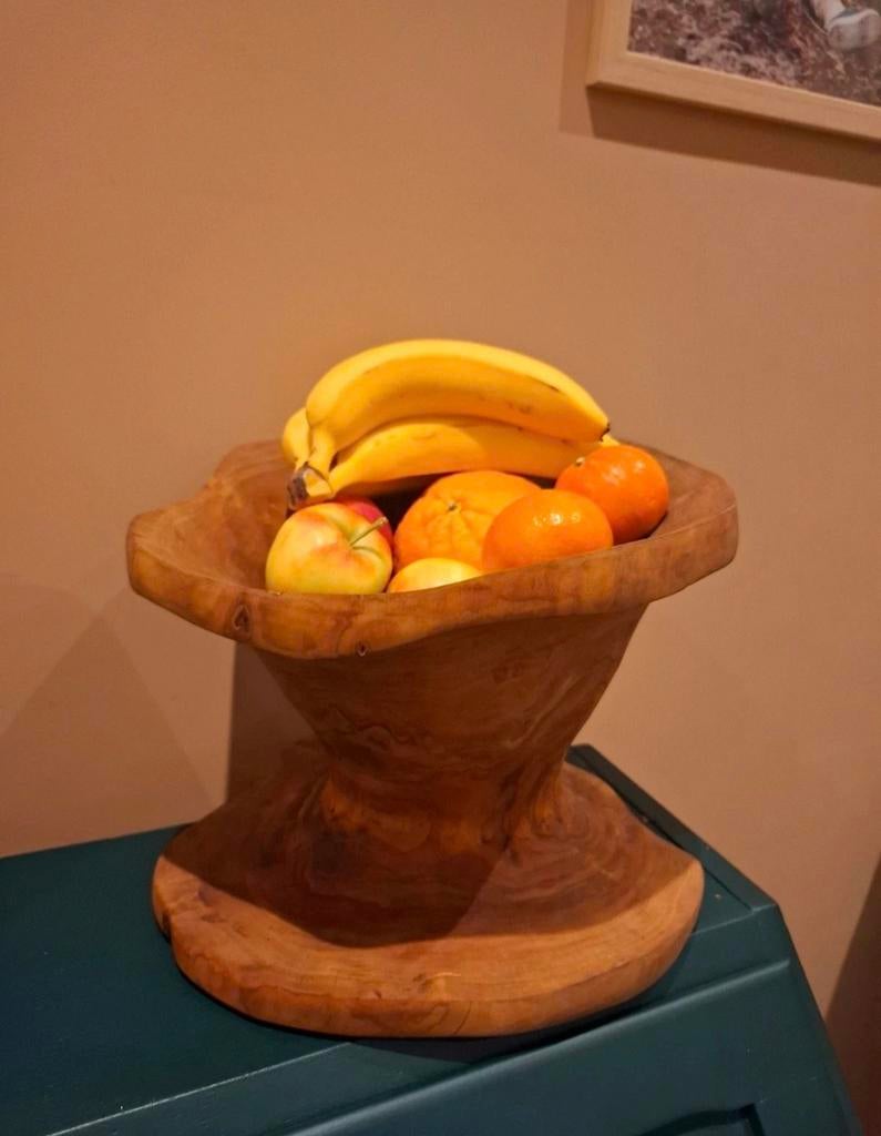 Massief Olijfhouten Centerpiece, Schaal, Rond, Nieuw, Ophalen of Verzenden