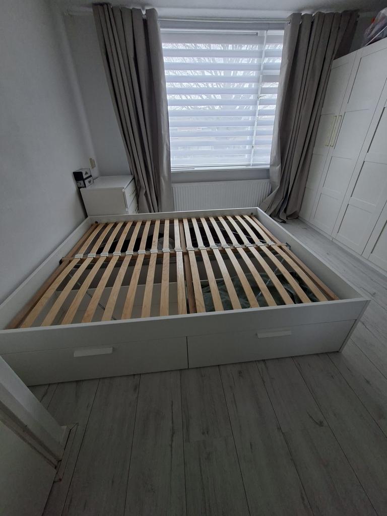 Ikea brimnes tweepersoonsbed wit 160x200, Wit, Tweepersoons, Ophalen of Verzenden, Zo goed als nieuw