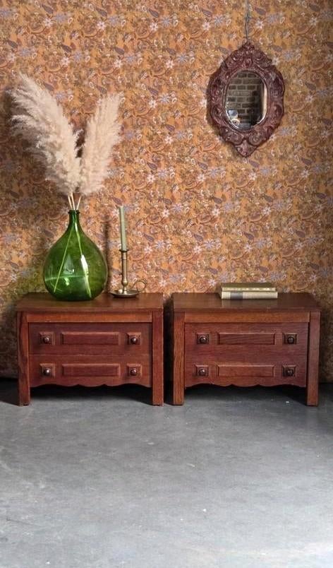 1 2 3 retro vintage nachtkastjes art deco Amsterdamse school, Huis en Inrichting, Ophalen, Gebruikt, 25 tot 50 cm