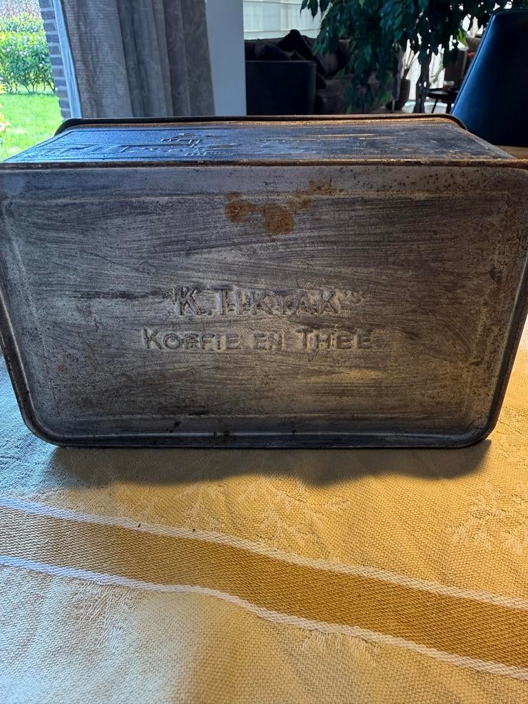 Vintage K. Tiktak Koffie en Thee Blik - Antiek Bewaarblik, Verzamelen, Ophalen, Gebruikt, Koffie, Overige merken
