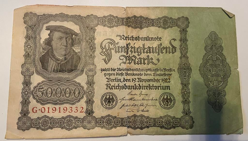 Duits bankbiljet 50000 Mark, 1922, Ophalen of Verzenden, Duitsland, Los biljet