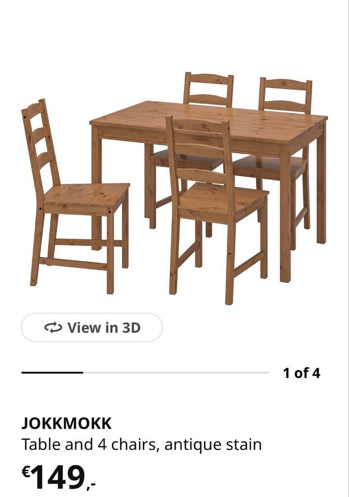 JOKKMOKK eettafel met 4 stoelen en kussens, Huis en Inrichting, Tafels | Eettafels, Ophalen, 100 tot 150 cm, 50 tot 100 cm, Zo goed als nieuw