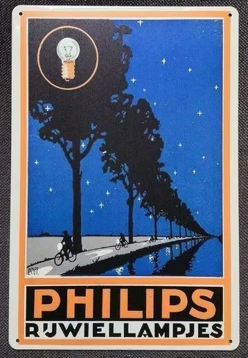 PHILIPS Rijwiellampjes Reclame Metalen Wandbord, Ophalen of Verzenden, Nieuw, Reclamebord