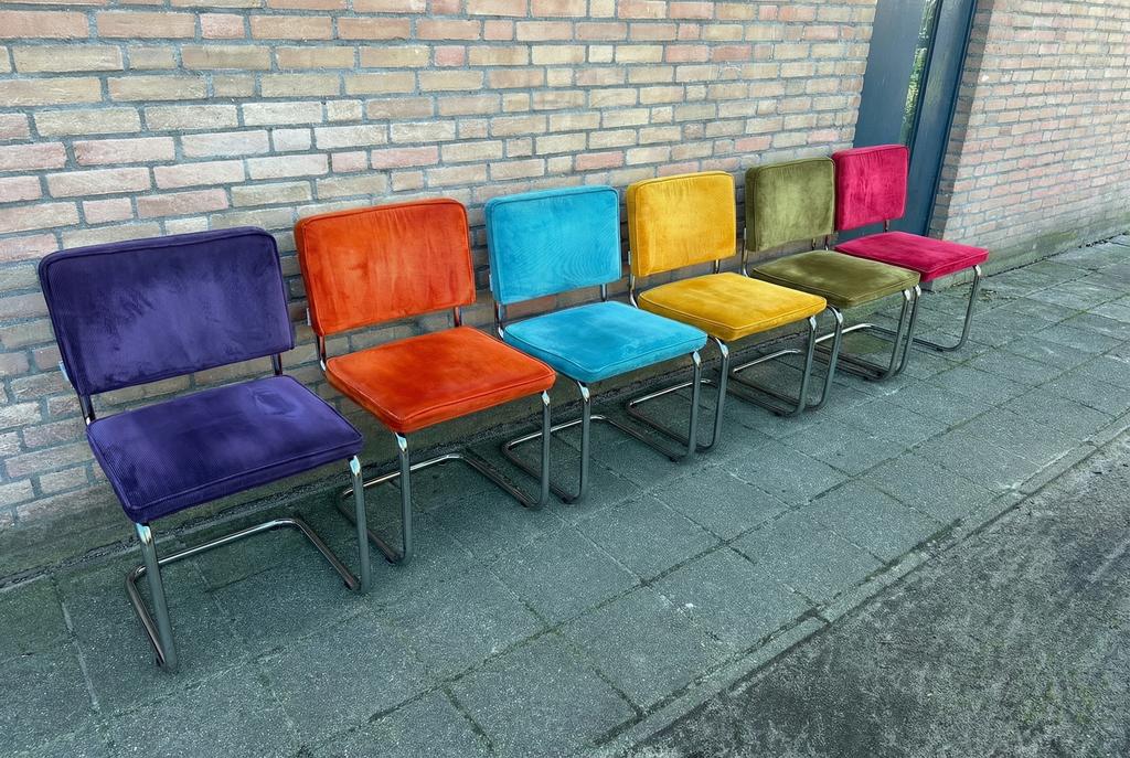 6 Zuiver Ridge Rib Ribstof Buisframe Stoelen, Huis en Inrichting, Stoelen, Ophalen, Gebruikt, Overige kleuren, Stof