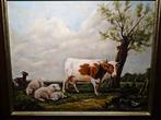 Schilderij met koeien, schapen en eenden, Antiek en Kunst, Kunst | Schilderijen | Klassiek, Ophalen of Verzenden