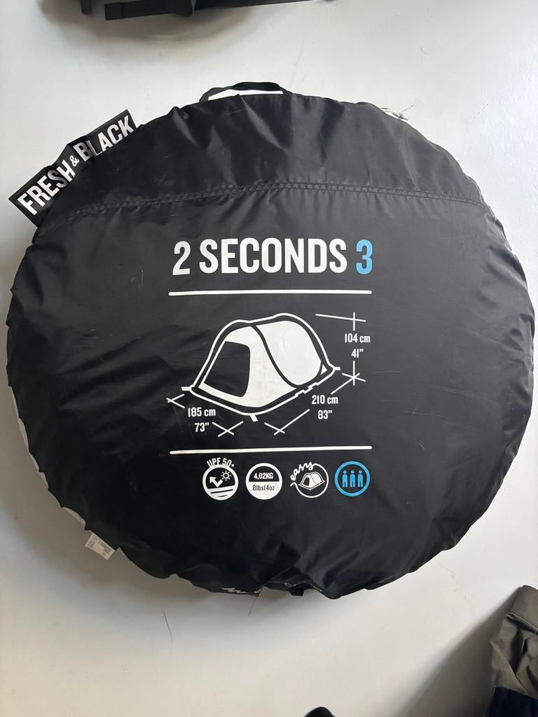 Decathlon Quechua 2 Seconds 3 Fresh & Black Tent, Caravans en Kamperen, Tenten, Ophalen, Zo goed als nieuw, Tot en met 3