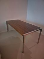 Moderne eettafel met warm houten blad + Staal, Huis en Inrichting, Gebruikt, 50 tot 100 cm, Vijf personen of meer, 150 tot 200 cm