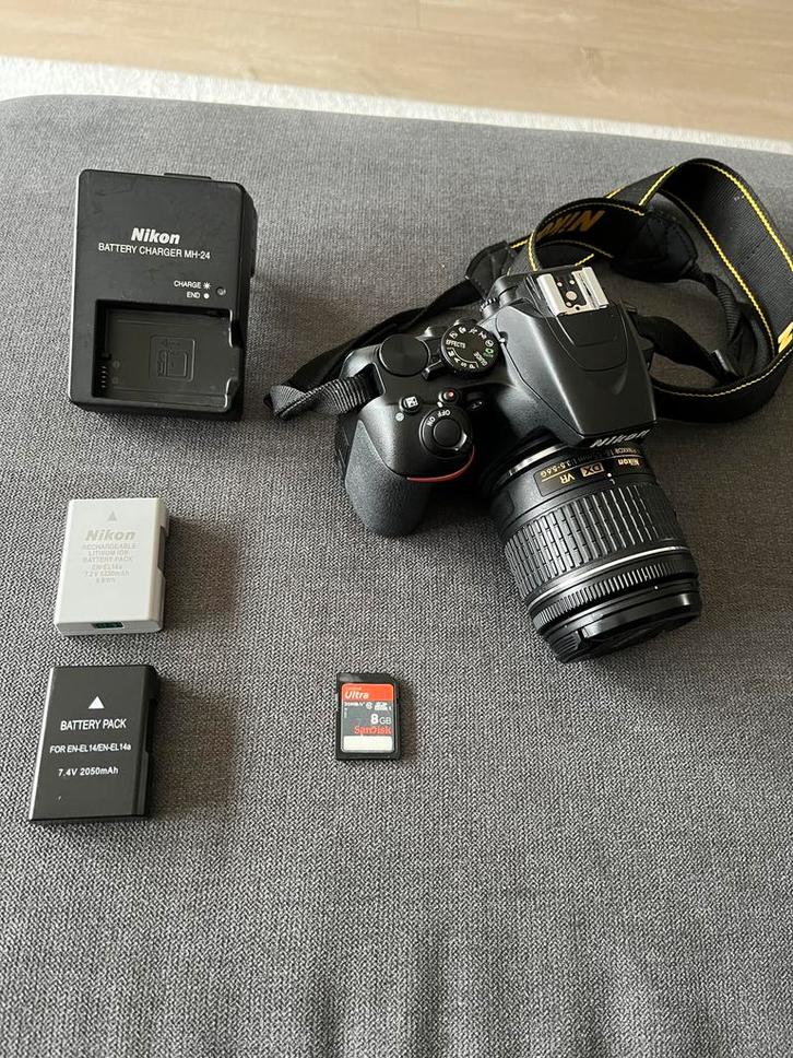 Nikon D3500 + AF-P Nikkor 18-55mm + 2 batteries + 8gb SD, Audio, Tv en Foto, Fotocamera's Digitaal, Zo goed als nieuw, Spiegelreflex