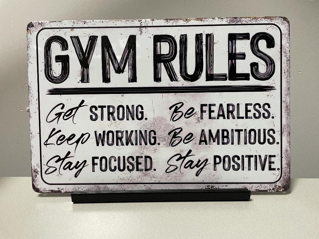 Gym Rules , metalen tekstbord (Old Look), Huis en Inrichting, Ophalen of Verzenden, Www.pand50.nl, Info@pand50.nl, Printer 29B Coevorden