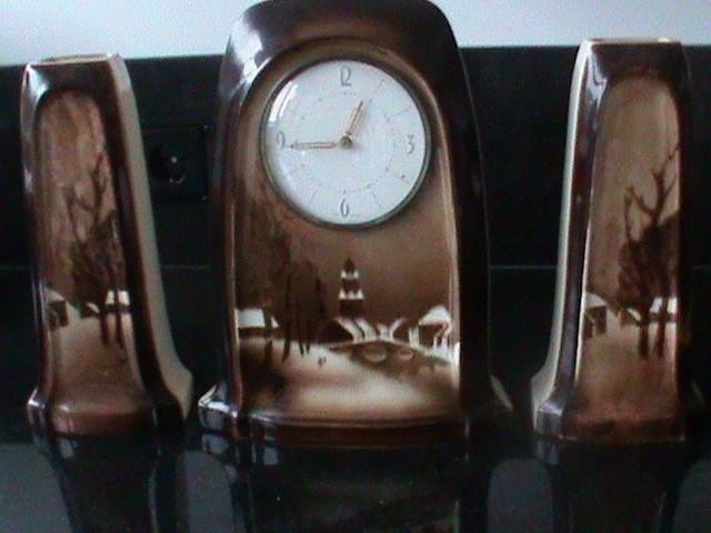 Art deco keramiek klokkenstel met goedlopend uurwerk, Ophalen of Verzenden