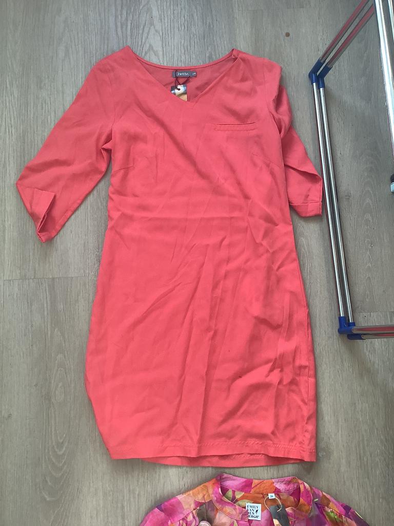 Jurk Geisha linnen oranje lange mouw maat S/36 € 14,00, Oranje, Ophalen of Verzenden, Zo goed als nieuw, Maat 36 (S)