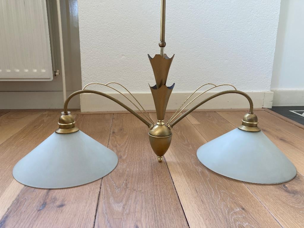 2x hanglamp; zie omschrijving, Huis en Inrichting, Lampen | Hanglampen, Ophalen, Gebruikt, Glas, 50 tot 75 cm