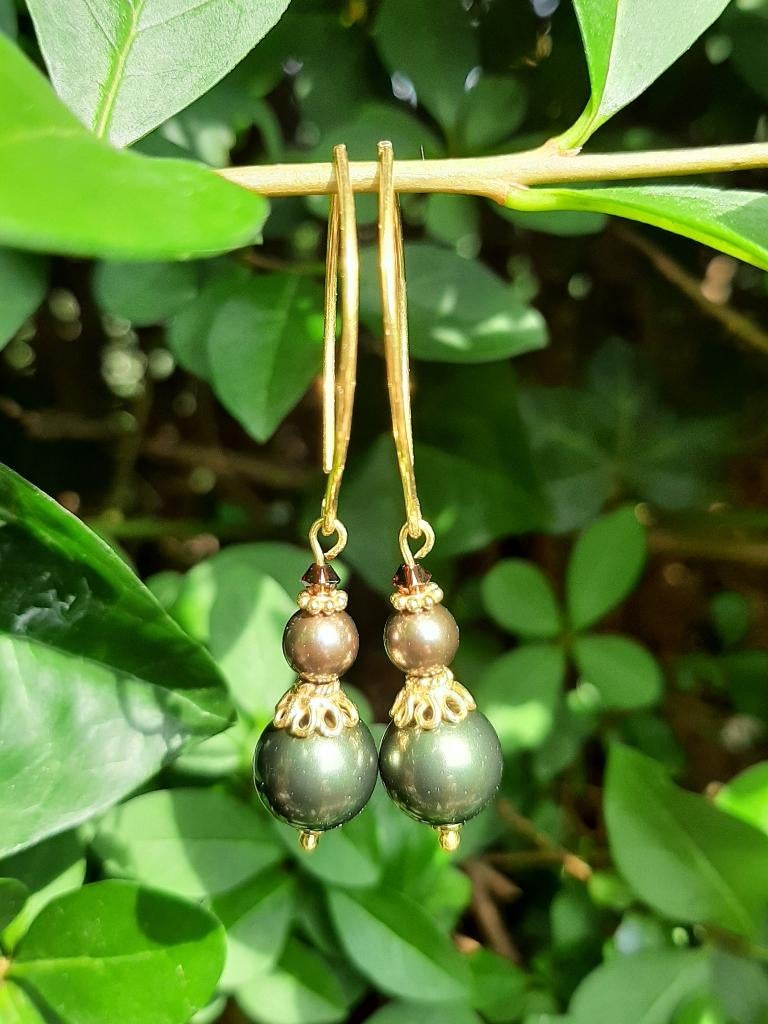 Oorbellen Danique -swarovski parels-kristal goud, Sieraden, Tassen en Uiterlijk, Oorbellen, Nieuw, Hangers, Goud, Groen, Met kristal