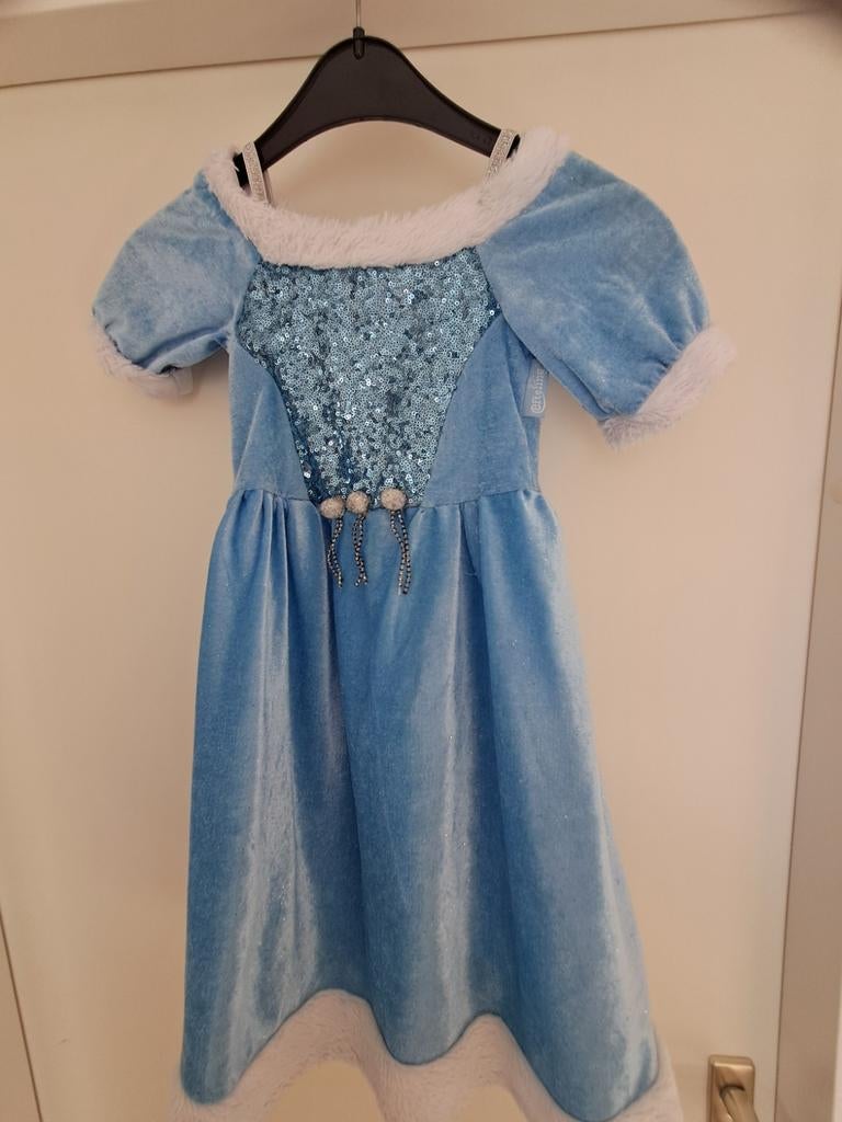 Efteling Sneeuwprinses Jurk - Blauw met pailletten, Ophalen of Verzenden, Gebruikt, 104 of kleiner, Meisje