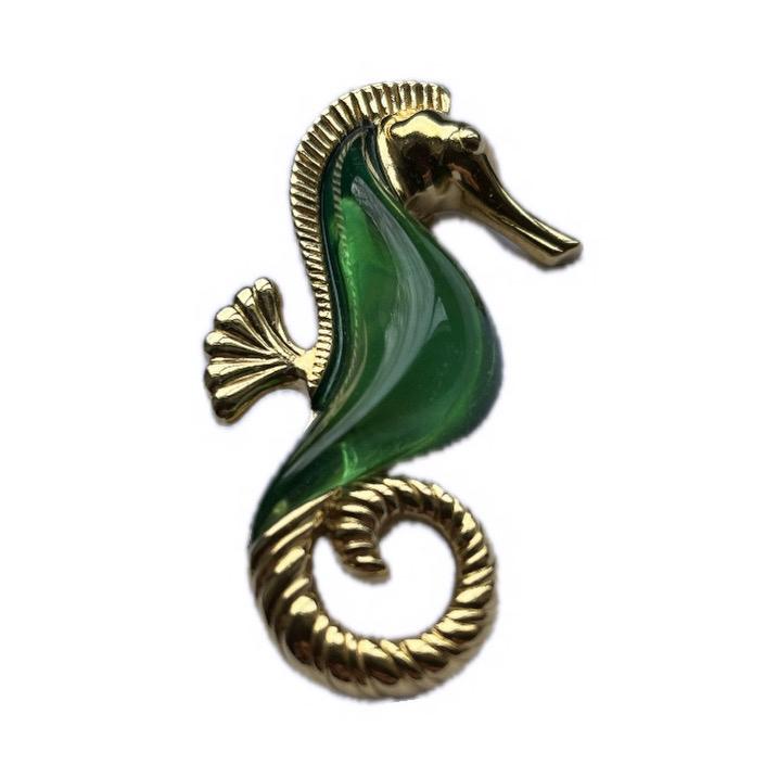 Trifari Jelly Belly broche Seahorse, Verzenden, Gebruikt, Groen, Overige materialen