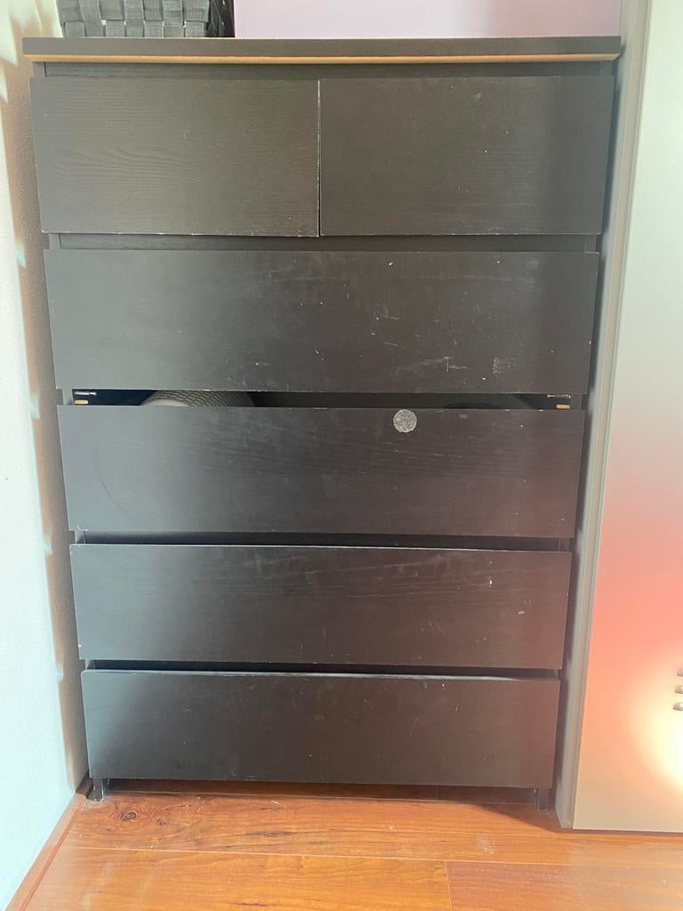 Malm ladekast zwartbruin, Huis en Inrichting, Ophalen, Gebruikt, 5 laden of meer, 100 tot 150 cm