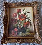 Schilderij met papaver bloemen in gouden lijst, Ophalen of Verzenden